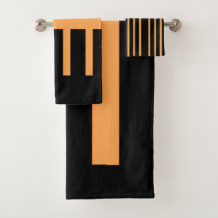 Black and Orange Cotton Stripe Bathroom Towel Set