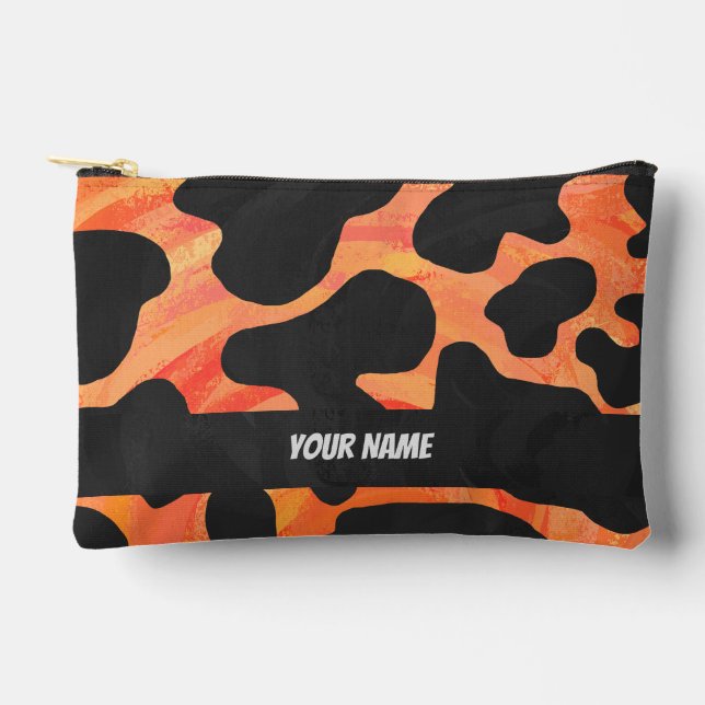 Black and Orange Cow Pattern Accessory Pouch (Front)