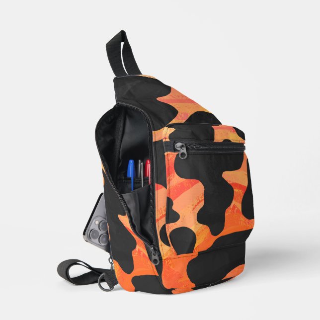 Black and Orange Cow Print Sling Bag (Open)