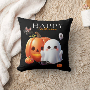 Black and Orange Cute Happy Halloween Cushion
