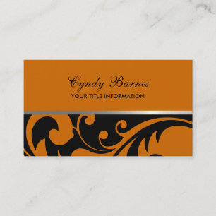 Black and Orange Damask Business Card
