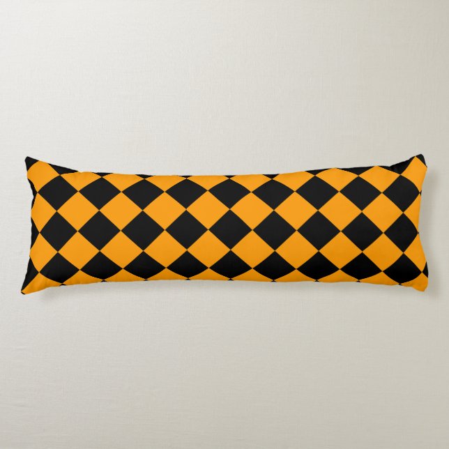 Black and Orange Diamond Pattern Body Cushion (Front)