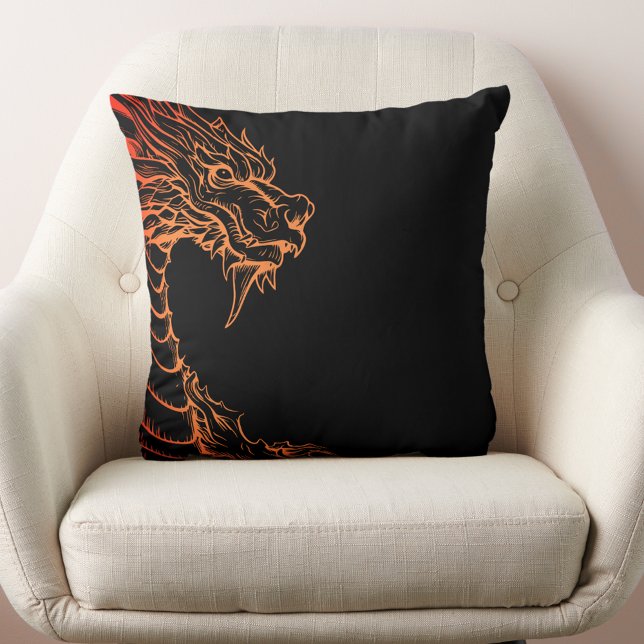 Black and Orange Dragon Print Throw Pillow (Creator Uploaded)
