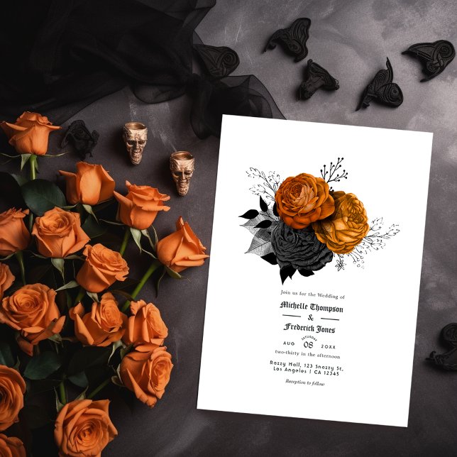 Black and Orange Floral Gothic Wedding Invitation (Creator Uploaded)