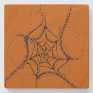 Black and Orange Fractal Square Coaster