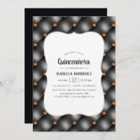 Black and Orange Gem Faux Leather Quinceañera