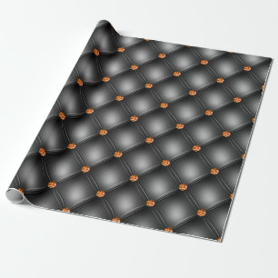Black and Orange Gem Leather Pattern Wrapping Paper