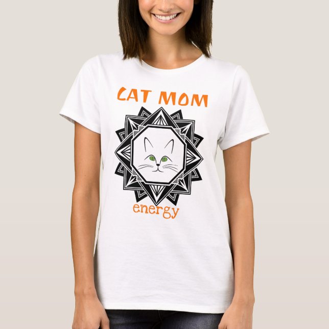 Black And Orange Geometric Cat Mum T-Shirt (Front)