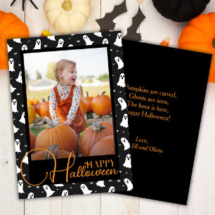Black And Orange Ghostly Halloween Custom Photo Holiday Card