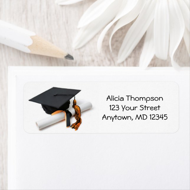 Black and Orange Graduation Cap and Tassel Address (Insitu)