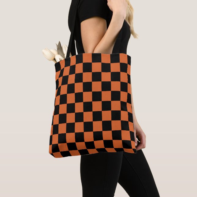 Black and Orange Halloween Chequerboard  Tote Bag (Close Up)