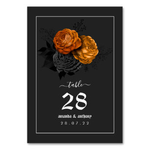 Black and Orange Halloween Floral Wedding Menu Table Number
