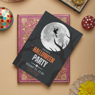 Black and Orange Halloween Full Moon Postcard