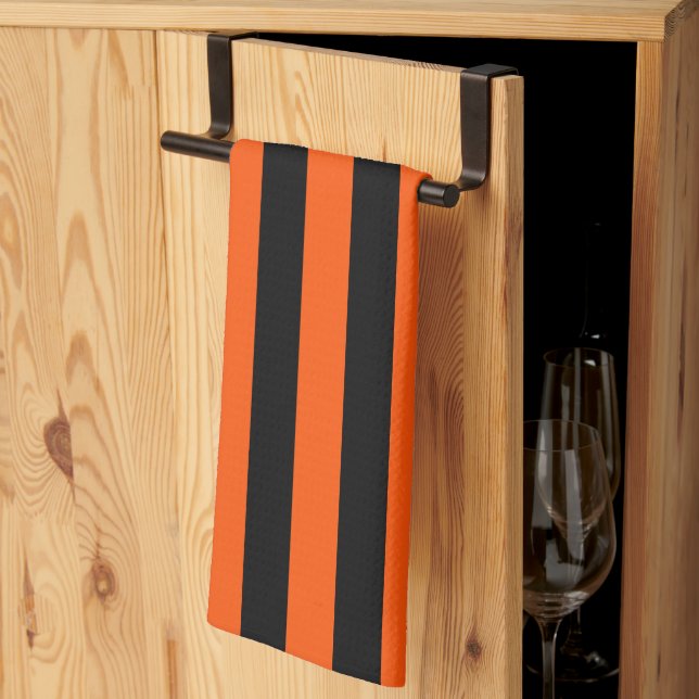 Black and Orange Halloween Stripes  Tea Towel (Thirds Fold)