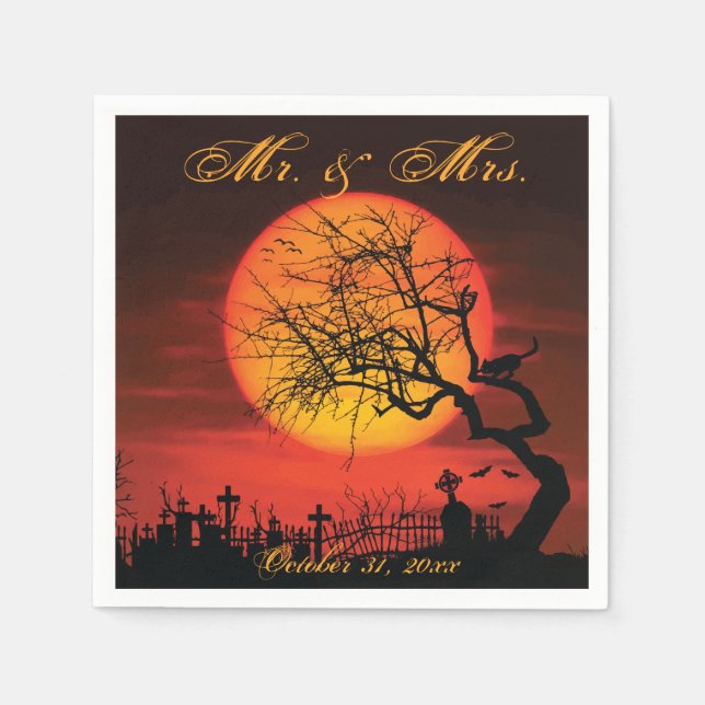 Black And Orange Halloween Wedding Napkins (Front)