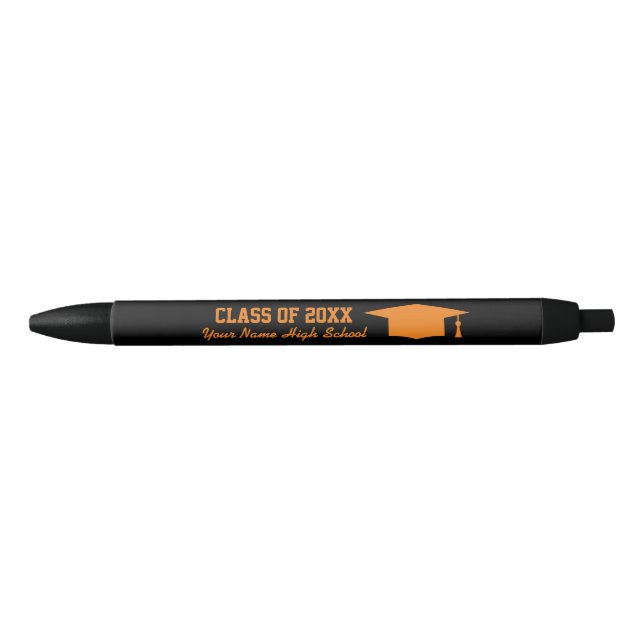 Black and orange high school graduation gift black ink pen (Front)