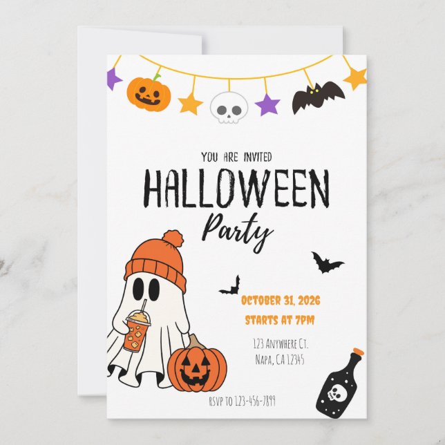Black and Orange Illustrative Halloween Invite (Front)