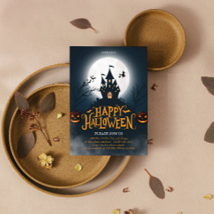 Black and Orange Illustrative Happy Halloween Card