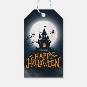 Black and Orange Illustrative Happy Halloween Gift Tags