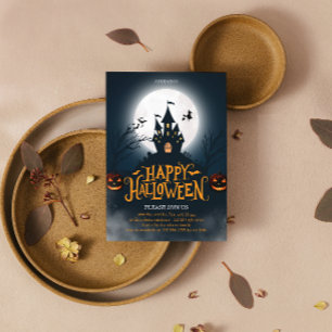 Black and Orange Illustrative Happy Halloween Postcard