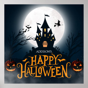 Black and Orange Illustrative Happy Halloween Poster
