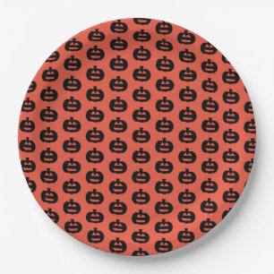 Black and Orange Jack-o-lantern Print Paper Plate
