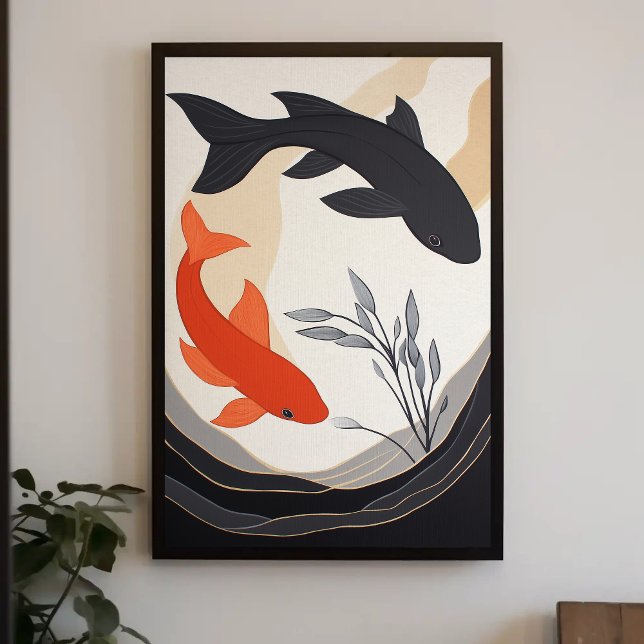 Black and Orange Koi Fish Aesthetic Painting Poster (Creator Uploaded)