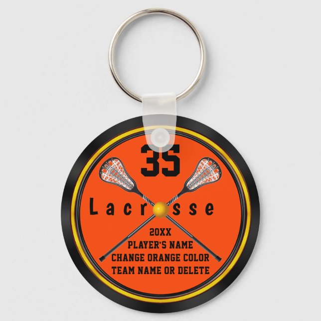 Black and Orange Lacrosse Gift Ideas, PERSONALIZED Key Ring (Front)