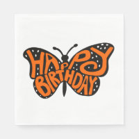 Black and Orange Monarch Butterfly Happy Birthday