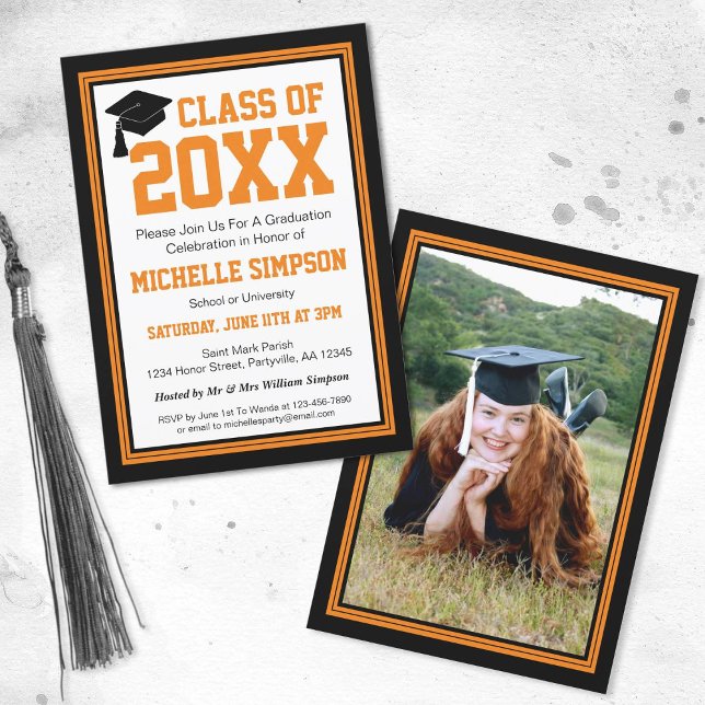 Black and Orange Photo Graduation Party Invitation (Creator Uploaded)