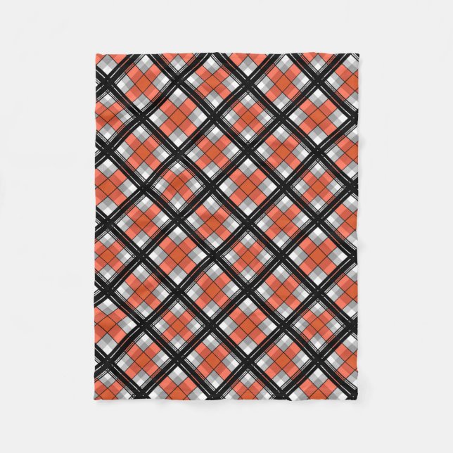 Black and orange plaid fleece blanket (Front)