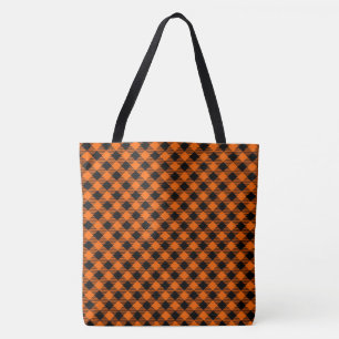 Black and Orange Plaid Tote Bag