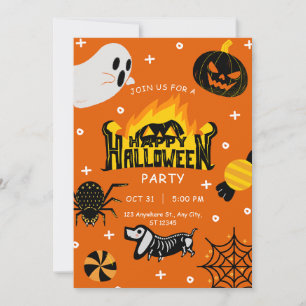 Black and Orange Playful Illustrative Halloween Invitation