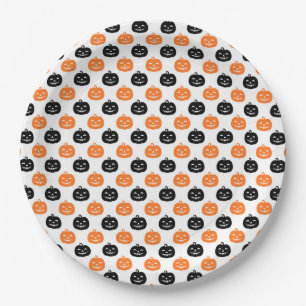 Black And Orange Pumpkins Halloween Thanksgiving Paper Plate