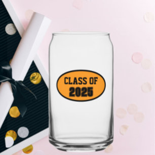 Black and Orange School Colors Class Year Can Glass