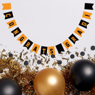 Black and Orange School Colors Graduation Bunting