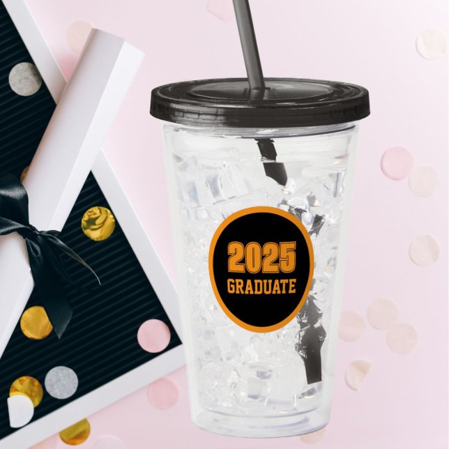 Black and Orange School Colours Graduate Year Acrylic Tumbler (In Situ Graduation)