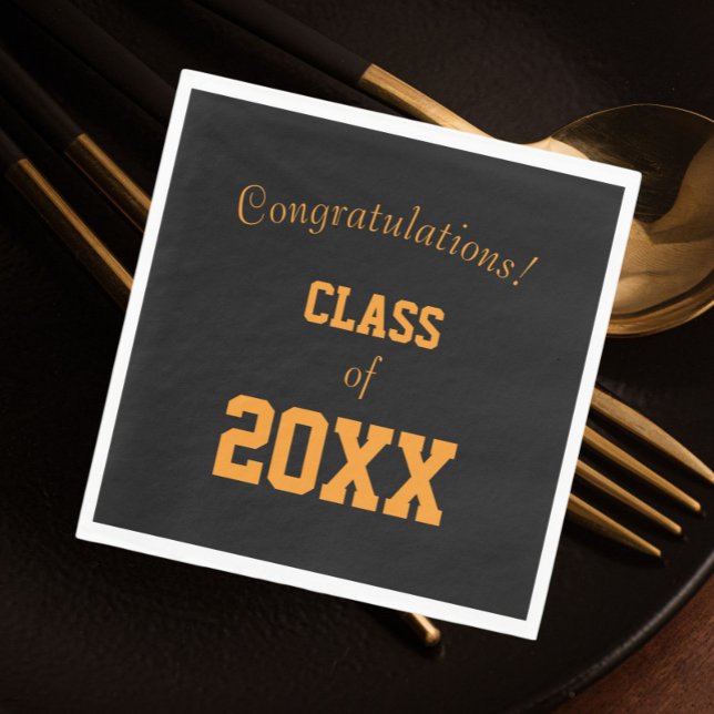Black and Orange School Colours Graduation Napkin (In Situ)