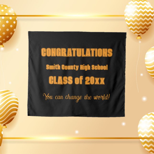Black and Orange School Colours Graduation Tapestry (In Situ Party)