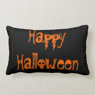 black and orange skull Halloween pillow