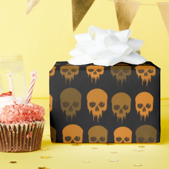 Black and Orange Skull Print Halloween Wrapping Paper (Birthday Party)