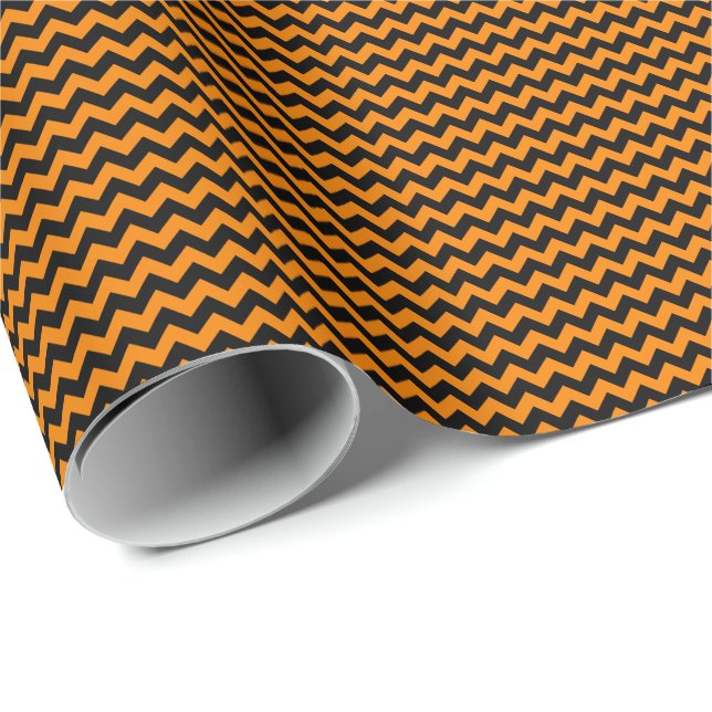Black and Orange Small Chevron Wrapping Paper (Roll Corner)