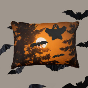 Black and Orange Spooky Halloween Night Scene Decorative Cushion