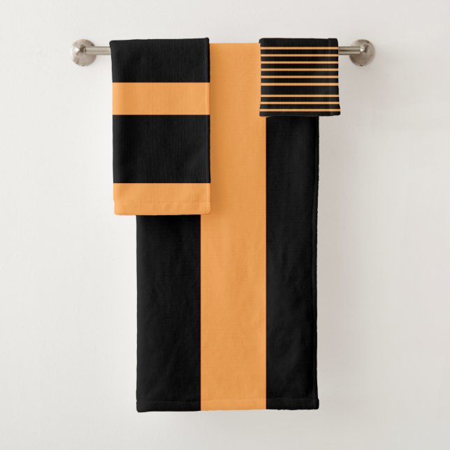 Black and Orange Stripes Bathroom Towel Set (Insitu)