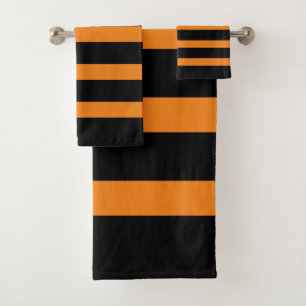 Black and orange stripes pattern bath towel set