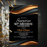 Black and Orange Surprise 40th Birthday Party