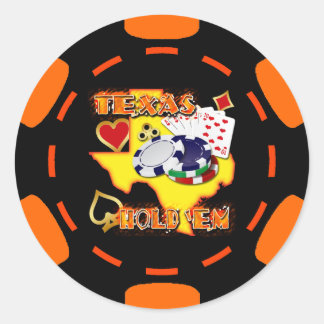 BLACK AND ORANGE TEXAS HOLD 'EM POKER CHIP CLASSIC ROUND STICKER