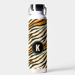 Black and Orange Tiger Pattern Monogram Water Bottle