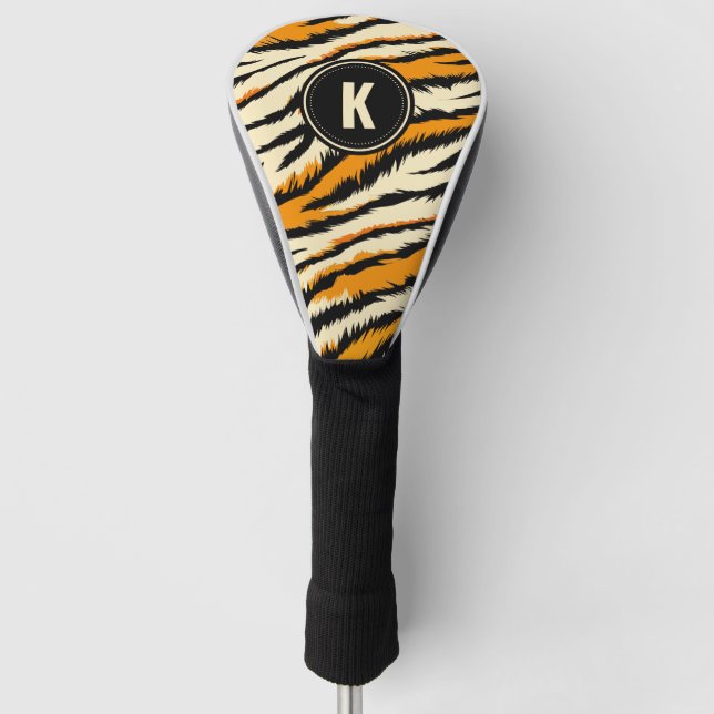 Black and Orange Tiger Stripes Monogram Golf Head Cover (Front)