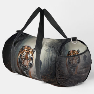 Black and orange tiger surreal forest duffle bag